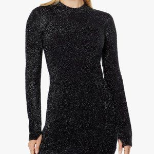 AllSaints Black Sparkle Mini Dress Long Sleeve Size M NWT
